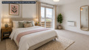Double bedroom at Brickmark Place with neutral décor, large window, and coordinated furnishings.