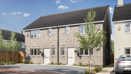 New build stone-fronted family homes in a modern residential development with landscaped frontage and private parking.