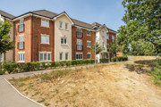 Three-storey brick apartment building with grass and trees in front.