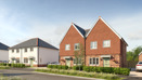 Plots 66-69, two sets of semi-detached houses at Blendworth Fields. Plots 68 & 69 have a white render on the brickwork with a slate roof. Plots 66 & 67 have a red/brown brick with hanging tiles.