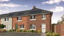 A computer generated image of plots 690-688, a row of houses with different brick and rendered frontages, a row of allocated parking spaces in front with EV chargers.