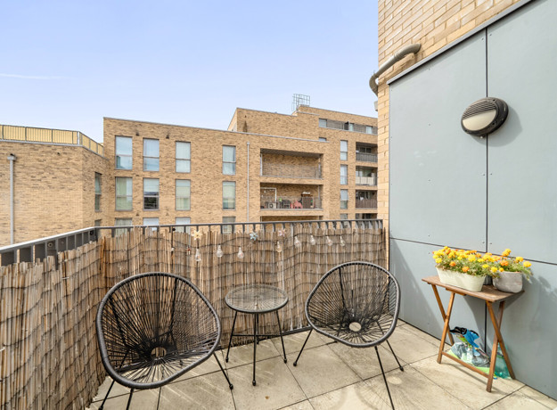 Private balcony with seating.