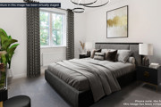 Luxurious main bedroom featuring a king-size bed, soft neutral tones, and generous natural light.